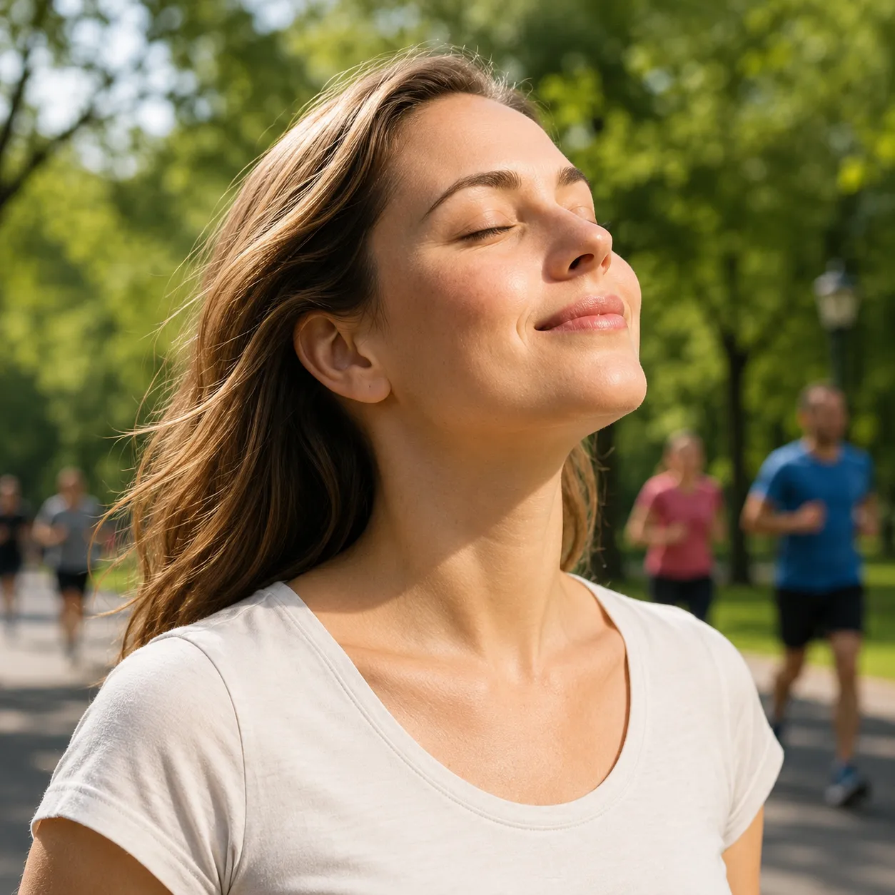 Woman breathing freely outdoors — the result Breathizen aims to support