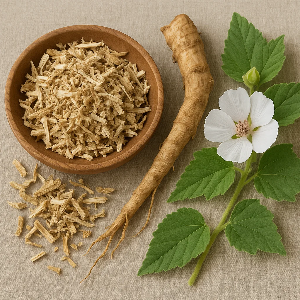 Marshmallow root botanical ingredient with dried root and flower